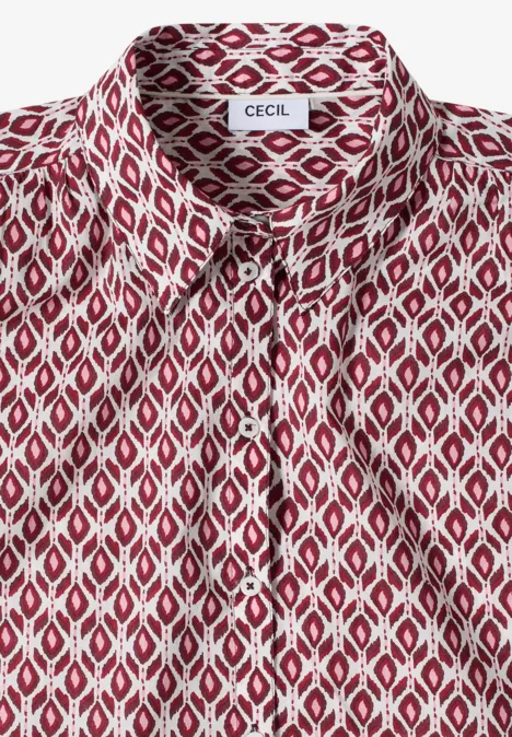 Rotes Hemd mit weißem geometrischem Muster und Kragen von CECIL.
